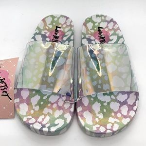 Luv Betsey *FLAW NEW Slides Slip-Ons Iridescent Clear 7 Jelly Sandal Flip Flop